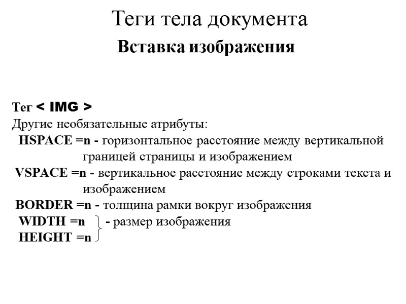 Вставка изображения         Теги тела документа 